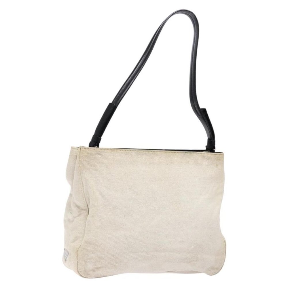 Authentic PRADA Shoulder Bag Canvas Leather Silver White